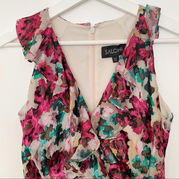 Saloni Rita Ruffled Floral Fil Coupé Chiffon Dress - Picture 6 of 8